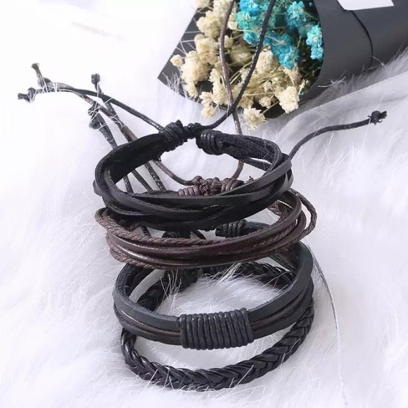 NEW!💙💎AWESOME🖤MENS🖤LEATHER BRACELET BUNDLE💎💙 - Picture 3 of 5